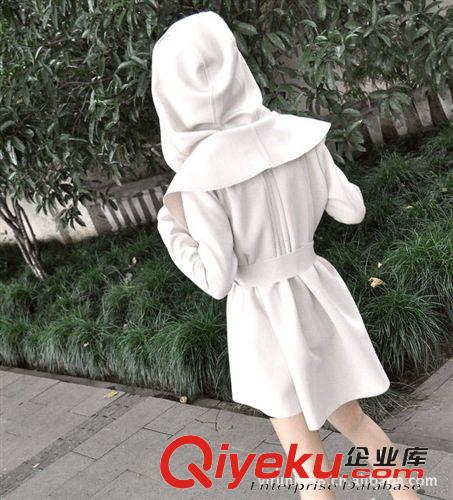 2014秋冬新款女裝 歐美帥氣 連帽打摺長款風(fēng)衣外套原始圖片2