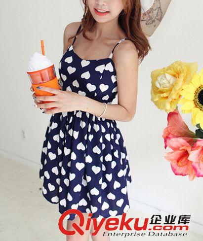 韓國da夏裝小清新吊帶裹胸可愛心形圖案連衣裙 一件代發