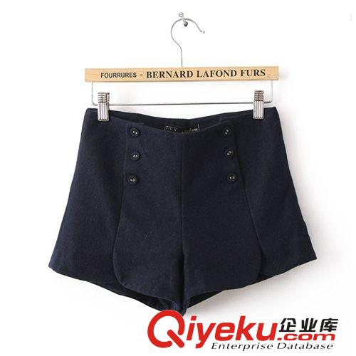 SINGKBEE 3N042 2014秋冬女裝復(fù)古雙排扣后假口袋毛呢短褲靴褲原始圖片2