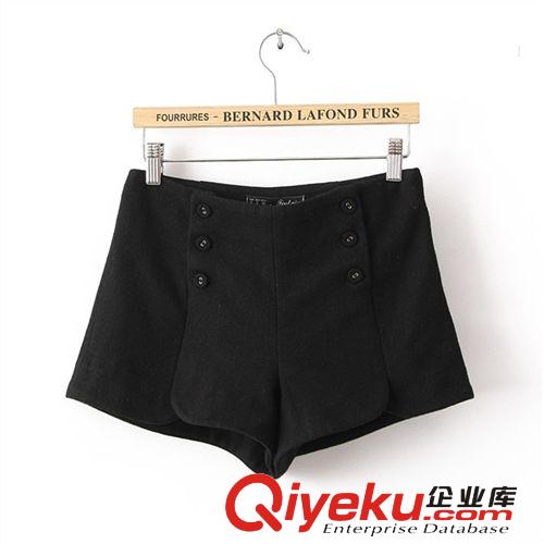 SINGKBEE 3N042 2014秋冬女裝復(fù)古雙排扣后假口袋毛呢短褲靴褲原始圖片3
