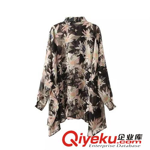 SINGKBEE 4S014 2014秋新款歐美風墨菊印花飄逸中長款襯衫襯衣原始圖片2