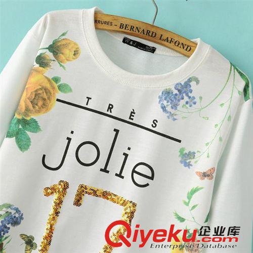 SINGKBEE 4L244 2014秋冬新款歐美亮片數(shù)字17字母花朵衛(wèi)衣女原始圖片3