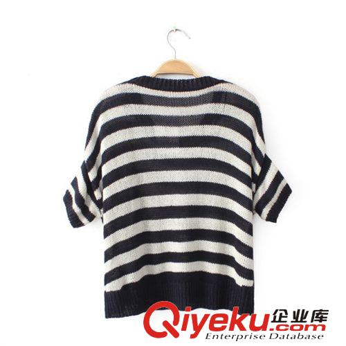 SINGKBEE 4L189 2014秋冬新款寬松短袖黑白條紋蝙蝠針織衫毛衣女原始圖片2