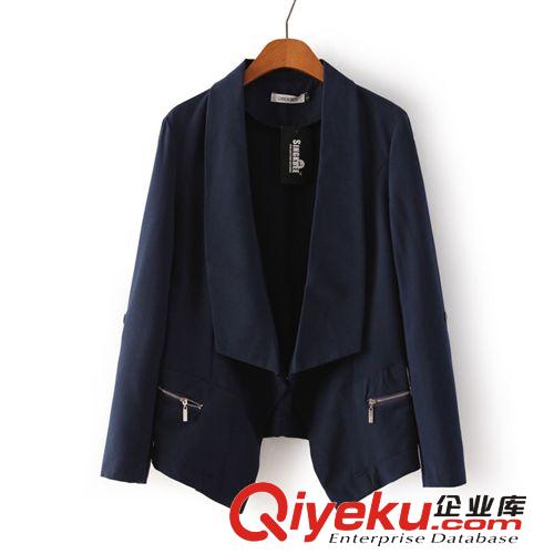 SINGKBEE 4L008 2014秋冬新款歐美風大翻領側拉鏈修身西服西裝女原始圖片2