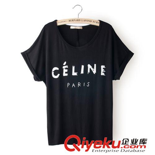 【淘貨源】36152女裝爆款批發(fā) 字母印花卷邊短袖 寬松圓領(lǐng)打底T恤原始圖片3