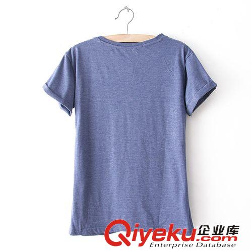 【淘貨源】4M011 2014春季新款宮廷印花袖口卷邊短袖圓領套頭T恤原始圖片2