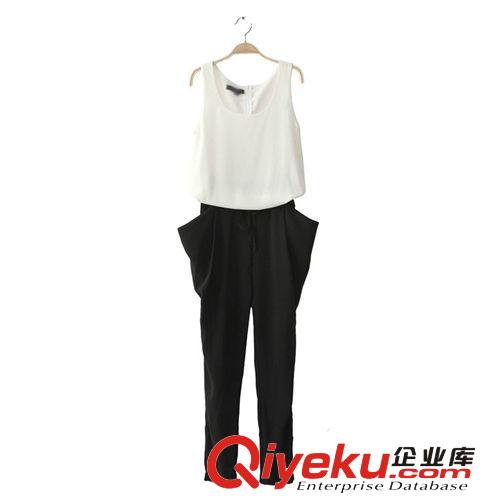 【淘貨源】34137 爆款夏新款上下拼色撞色背心連體褲哈倫褲長褲原始圖片3