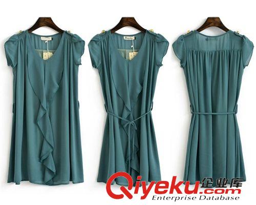 歐美gd精品2014夏新款歐美dp褶皺荷葉邊系帶連衣裙 7145原始圖片2
