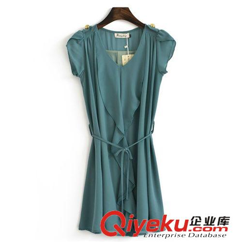 歐美gd精品2014夏新款歐美dp褶皺荷葉邊系帶連衣裙 7145原始圖片3