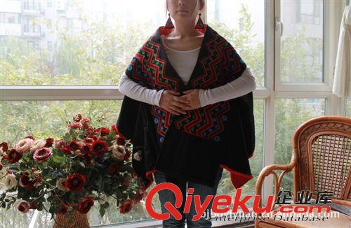 帛衣苑 露花新妝  新款民族風(fēng)女裝棉麻雙層刺繡大披肩