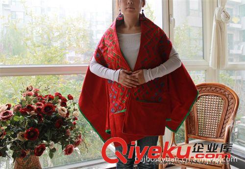帛衣苑 中國風 改良秋冬女裝民族異域風毛呢繡花披肩外套雙層原始圖片2