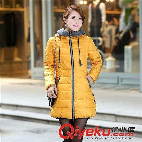 一件代發(fā)秋冬新款羽絨服女中長款韓版腰身拼接修身顯瘦連帽女裝原始圖片3