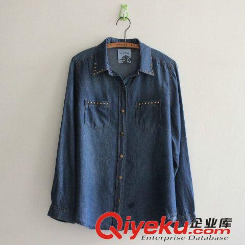 清倉~外貿(mào)原單 純棉休閑寬松大碼長(zhǎng)袖牛仔襯衫