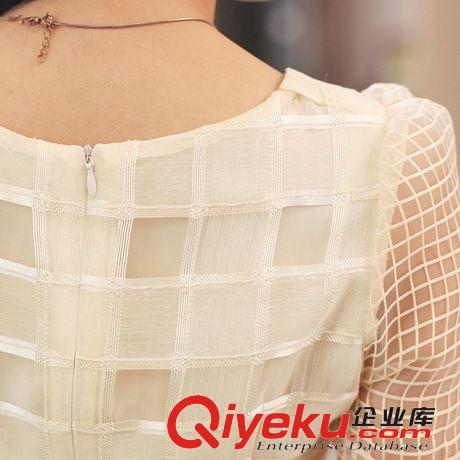 實(shí)拍蘇醒的樂園夏裝新款新品 韓版優(yōu)雅短袖女裝修身歐根紗連衣裙原始圖片3