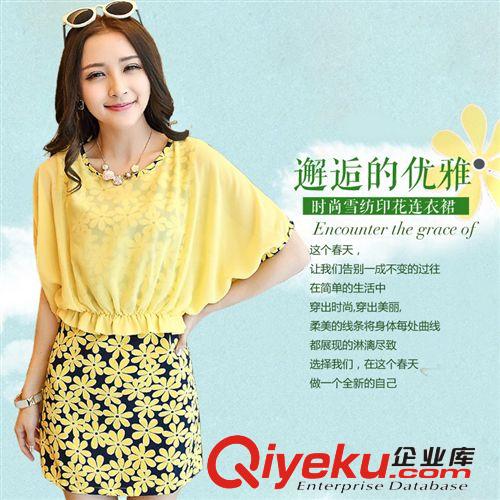 2014新款女裝 夏歐根紗復(fù)古印花韓版女修身圓領(lǐng)中袖連衣裙