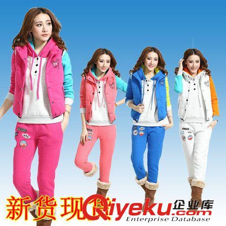 批發(fā)秋冬裝新款韓版加厚連帽開(kāi)衫女長(zhǎng)袖休閑外套裝 衛(wèi)衣三件套