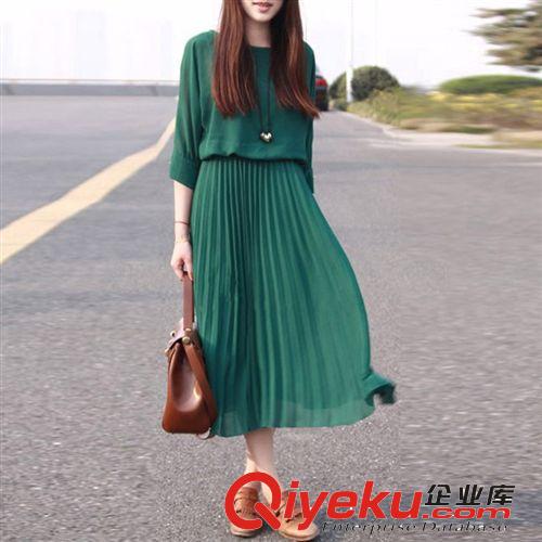 秋裝新款歐美時(shí)尚高端腰帶收腰長袖挽袖連衣裙 送皮帶