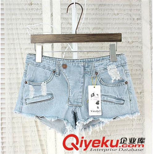 實(shí)拍2014夏季新款韓版時(shí)尚百搭破洞緊身顯瘦牛仔短褲606201