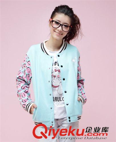 實(shí)拍 shinee key Fx Amber同款休閑嘴唇袖子藍(lán)色情侶棒球服GF1206原始圖片2