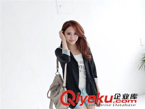 韓版女裝2012新品 優(yōu)雅翻領(lǐng)配色袖棉質(zhì)外套 2184#原始圖片3