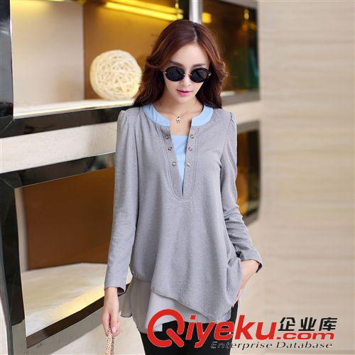 代理代銷(xiāo) 韓版女裝不規(guī)則下擺長(zhǎng)袖麻料品牌雪紡衫 衣諾金大地1803