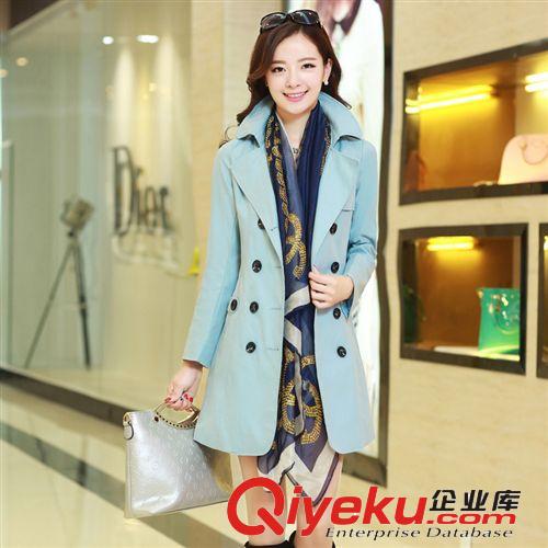 秋裝女裝一件代發(fā) 韓版品牌女裝風(fēng)衣 長款雙排扣大衣 香水麗閣801原始圖片2