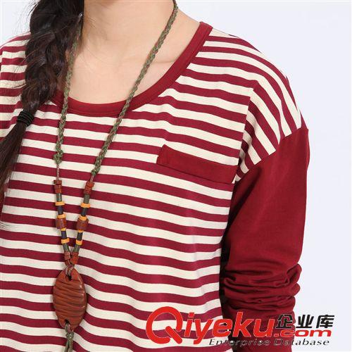 2014春裝新款 休閑條紋純棉品牌優(yōu)質(zhì)女裝T恤衫套衫 欣怡外貿(mào)1125原始圖片3