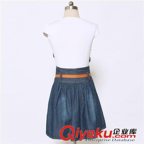 2014新款韓版女裝背帶短袖牛仔連衣裙 假兩件 眾宇琦A65 配腰帶