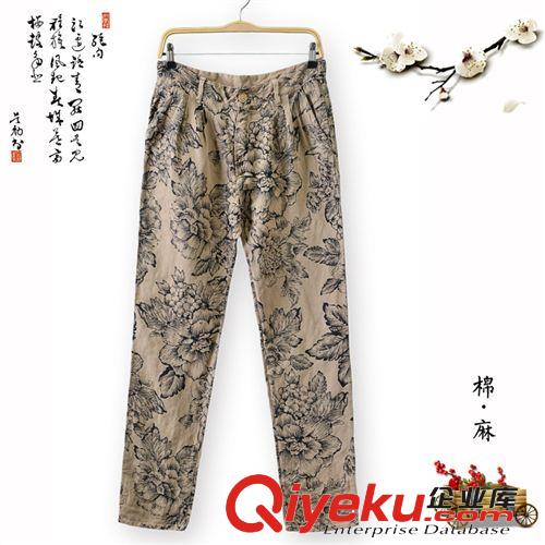 外貿精品褲子 熱銷棉麻女褲秋季 新款日系森女印花休閑褲女式9781原始圖片2
