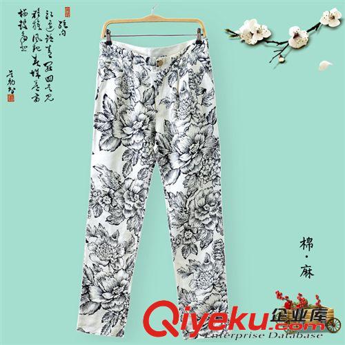 外貿精品褲子 熱銷棉麻女褲秋季 新款日系森女印花休閑褲女式9781原始圖片3