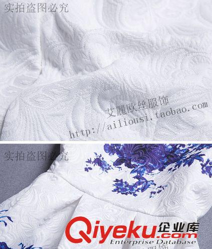 春夏新款連衣裙 印花青花瓷壓花面料蓬蓬連衣裙原始圖片3