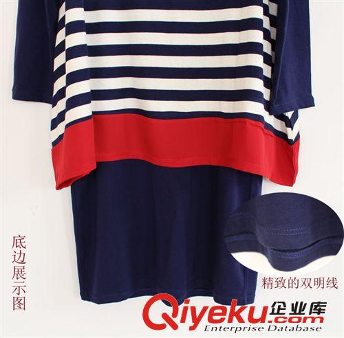2014春季韓版女裝時(shí)尚連衣裙 圓領(lǐng)條紋拼接荷葉邊 長袖兩件套