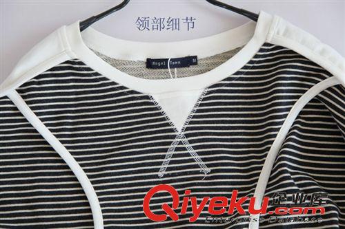 秋冬外貿(mào)女裝短款百搭小外套 撞色條紋拼接圓領(lǐng)  女蝙蝠袖上衣原始圖片3