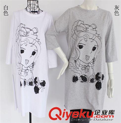 14年韓版女裝雪紡衫 圓領(lǐng)拼接蝙蝠袖字母印花 針織雪紡衫 假兩件