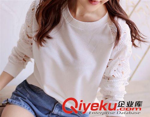 日單潮流服裝 精品服裝 蕾絲鏤空袖衛(wèi)衣長袖T恤 D5-284原始圖片2