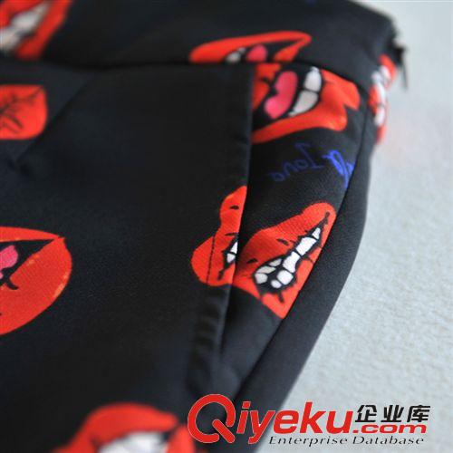 ZZ名品2014年春季新款黑底唇紋拉鏈半身裙包裙歐美街頭zf01084原始圖片3