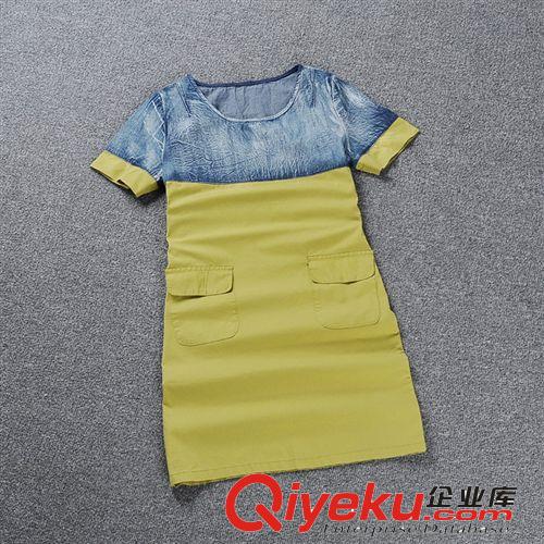 歐洲站14夏新款歐美時尚dpV領純色無袖假兩件連衣裙 一件代發