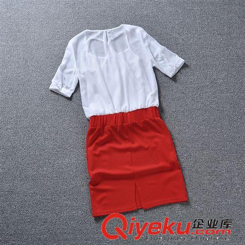 歐洲站2014夏新款紅色嘴唇假兩件套包臀連衣裙爆款 代發(fā)原始圖片3