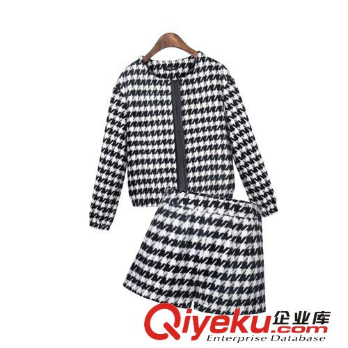 早秋新款套裝 經典黑白色千鳥格休閑外套短褲套裝兩件套原始圖片2