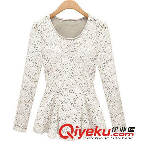 2014春裝新款歐美女裝修身顯瘦圓領(lǐng)蕾絲衫長(zhǎng)袖打底衫A90031原始圖片2