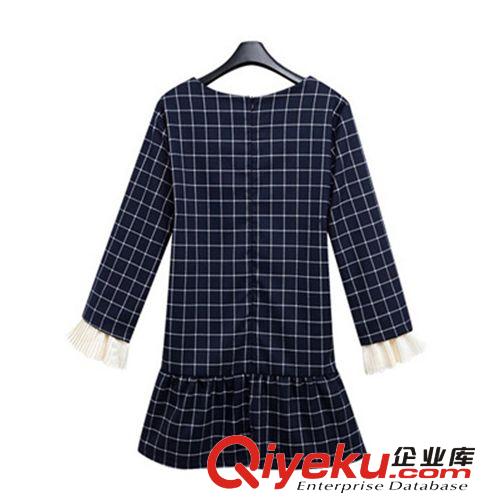 春裝新款女裝歐美dp顯瘦百搭格子修身長袖連衣裙秋打底裙C30009原始圖片2