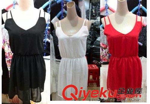 歐洲站2014夏裝新款 歐美性感純色雪紡吊帶連衣裙8865原始圖片2