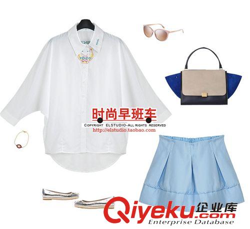 8215# 歐洲站2014春夏新款老虎頭蝙蝠袖襯衫高腰網(wǎng)紗褲裙套裝原始圖片2
