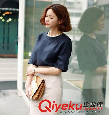 2014夏季熱賣棉麻女裝時尚韓版短袖寬松顯瘦夏裝大碼短款上衣原始圖片3