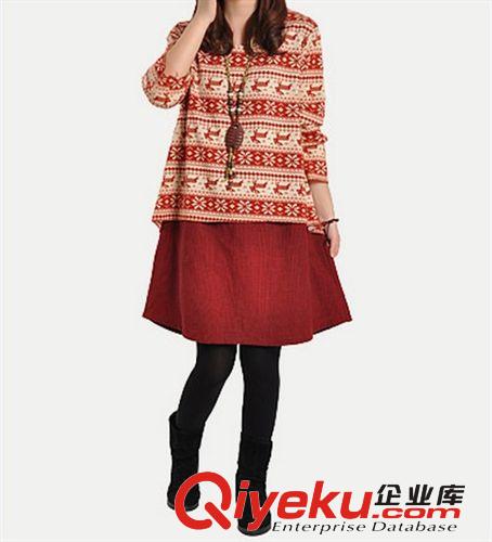 *2013秋冬新款韓版女裝大碼 假兩件打底毛衣裙 拼接長(zhǎng)袖連衣裙原始圖片2