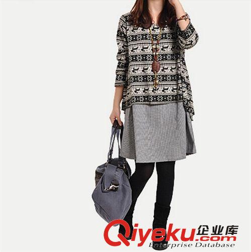 *2013秋冬新款韓版女裝大碼 假兩件打底毛衣裙 拼接長(zhǎng)袖連衣裙原始圖片3