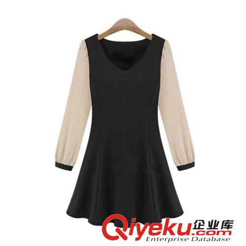 歐洲站2014秋裝新款大碼女裝修身歐美A字短裙長袖純色打底連衣裙原始圖片3
