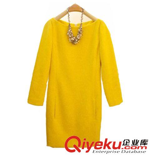 冬裝新款 爆版內(nèi)搭打底毛呢連衣裙 圓領(lǐng)長(zhǎng)袖修身顯瘦荷葉邊短裙子
