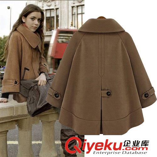 2014冬季新品純色 歐美毛呢外套  大碼女裝毛呢斗篷風(fēng)衣 大衣外套