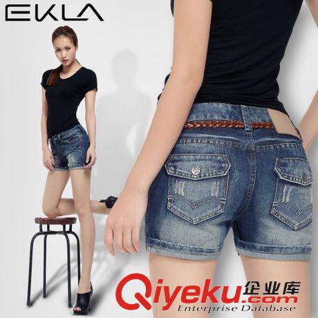 天天限量購 EKLA卷邊高腰牛仔短褲 女 韓版翻邊大碼短褲